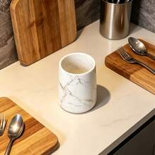 1pc White Toothbrush Cup - Toothbrush Not Included, Nordic Style Marble Pattern Ceramic Mouthwash Cup. - A - View 6
