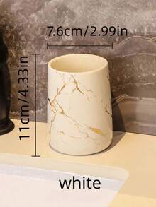1pc White Toothbrush Cup - Toothbrush Not Included, Nordic Style Marble Pattern Ceramic Mouthwash Cup. - A - View 11