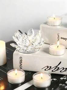 1pc Crystal Lotus Tea Light Candle Holder/Glass Tea Light Candle Holder Decor, Suitable For Christmas, Home, Wedding Party - Multicolor - View 13