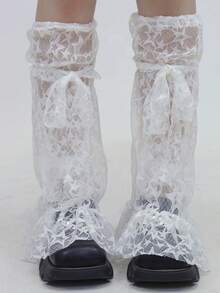 STAR RIVER 1 Pair Subculture Y2K Star Lace Leg Warmers, Thin Sweet Ruffle Wide Leg JK Sock Covers - Multicolor - View 8