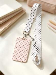 1 Set Polka Dot Pattern Fashionable Personalized Push-Pull Card Holder, Polka Dot Print Keychain Pendant Bag Charm, Student ID & Bus Card Protective Case, Suitable For Office Workers And Students Daily Use - Rectangle - View 10