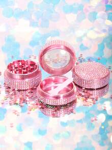 1pc Iridescent Full Rhinestone Luxury Round Multi-Function Grinding Box, Glitter Rhinestone Dried Flower & Spice Crusher, Exquisite Holiday Gift - View 8