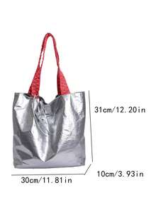 Niche Pleated Shiny Tote Bag, Neon Contrast Woven Handles, Eye-Catching Design, Side Drawstring Adjustable Shape, Large Capacity, Suitable For Daily Commute And Street Photography, Hot Girl Style - Silver - View 4