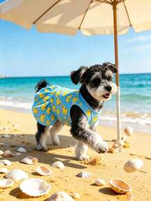 1pc Breathable Little Yellow Duck Print Pet Dog Tank Top Slip-On Dress, Elastic Ruffle Hem Small Dog Maltese Summer Beach Dress, Summer Breathable Sleeveless Casual Cute Sport Vacation Dress - Baby Blue - View 14