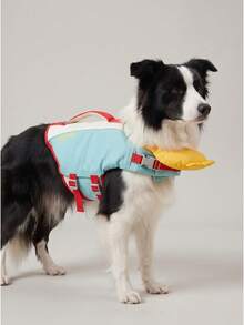 1pc Pet Dog Life Jacket Colorblock With Rescue Handle High Buoyancy Floating Vest Sporty For Summer Beach Pool Chin Rest Support Design - Yellow Bear - View 9