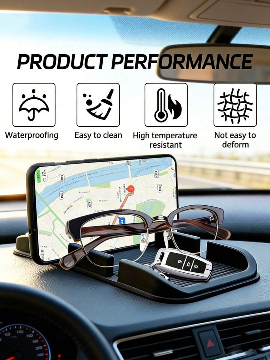[Alas Dashboard Mobil Anti-Selip] Rak Penyimpanan Mobil Multifungsi Slot Ganda dan Tempat Ponsel, Tahan Air dan Mudah Dibersihkan, Tahan Panas dan Tidak Mudah Berubah Bentuk, Universal untuk Mobil/Truk/SUV, Kompatibel dengan Semua Smartphone, Alas Penyimpanan Kunci dan Kacamata