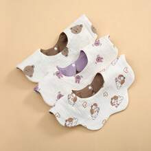 Yue Ye 3pcs/Pack Baby Pure Cotton Thickened Bibs, Baby Bibs, Drool Cloths, Cartoon Pattern, Reversible, Baby's Halloween Gift - Multicolor - View 3