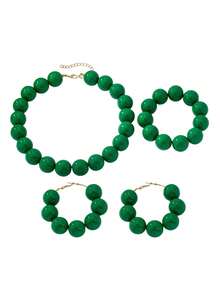 4pcs Bohemian Style Acrylic Asymmetrical Geometric Beaded Pendant Set, Suitable For Women's Daily Wear, Summer Vacation, Party, Festival, Bracelet, Earrings, Necklace Set - Green - View 5