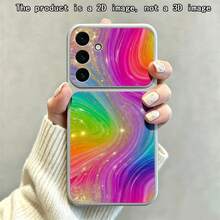 1pc Fashion Rainbow Water Ripple Colorful Ray Pattern Spray Painted TPU Full Coverage Phone Case Compatible With Apple 17 Pro Max/16 Pro Max/15 Pro Max/14 Pro Max/13 Pro Max/12 Pro Max/11 Pro Max/Galaxy S26 S25 S24 Ultra S24 Plus S24 FE S23 S22 A55 A54 A53 A52 A50 A30 A42 A35 A34 A33 A25 A24 A20 A30 A15 A17/ Smart 8/ Hot 40i/Spark 20/Spark 20C/Spark Go 2024/ G84 - Silver - View 2
