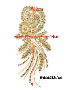 2件裝金黑白翅膀手工亮片串珠刺繡蕾絲貼花，適用於萬聖節派對禮服配件、婚紗肩部飾品、DIY衣物肩部配件 - 彩色 - 查看 10
