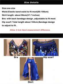 Sequin Spaghetti Strap Collar + Flowing Dance Skirt Inner Layer + Coin Tassel Waist Chain - Belly Dance Performance Festival Decorative Costume - Multicolor - View 11