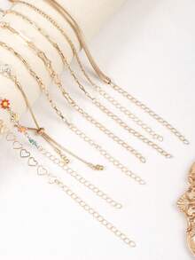 8pcs/1pc Elegant Floral Rhinestone, Heart, Colorful Flower Women's Bracelet Set For Daily Wear And Party - Gold 1488 - View 6