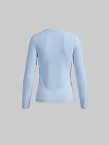 4pcs Tween Girls Basic Solid Long Sleeve T-Shirts Soft Stretchy Crew Neck Pullover Tops Fall School Outfits - Multicolor - View 4