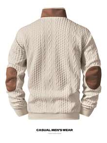 Men's Jacquard Colorblock Old Money Style Textured Fabric Fashion Casual T-Shirt Long Sleeve T-Shirt - Khaki - View 4