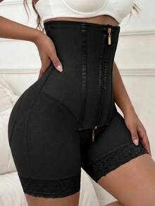 1pc Colombia High Waist Shaping Shorts, Body-Shaping Panty, Zipper Closure, Tummy Control, Suitable For Multiple Occasions - Black - View 4