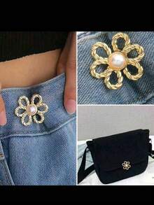 5/3pcs Adjustable Elastic Waist Flower Buckle Clip, No-Sew Removable Waist Cincher, Fashionable Pants Waist Buckle Clip - Multicolor - View 6