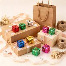 10pcs Christmas Shiny Mini Decorative Boxes, Mixed Color Metallic Foil Wrapped, Christmas Tree Hanging Ornament Boxes - Multicolor - View 4