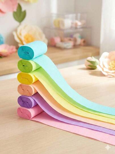 Macaron Color 6-Color Crepe Paper Tassel Roll, Thickened Soft Pleated Decorative Strip, Suitable For Birthday Backdrop, DIY Crafts, Wedding And Holiday Hanging Decoration, Can Be Stretched And Twisted Into Various Decorative Shapes