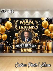 1pc - Customized Happy Birthday Backdrop, Customized Black & Gold Theme Printed Poster - Personalized Birthday Party Customized Photo And Name Poster - Suitable For Party Decorations, Birthday Gifts, Gallery Decor And Photo Props, Party Decorations, Unique Personalized Background Photography And Display, Party Decorations, Multi-Functional, Durable, Highly Decorative, Summer Holiday - Multicolor - View 3