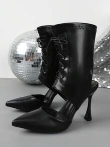 Zapatos de tacón alto de aguja con punta fina para mujer, adecuados para citas, fiestas nocturnas y otras ocasiones formales - Negro - Ver 14