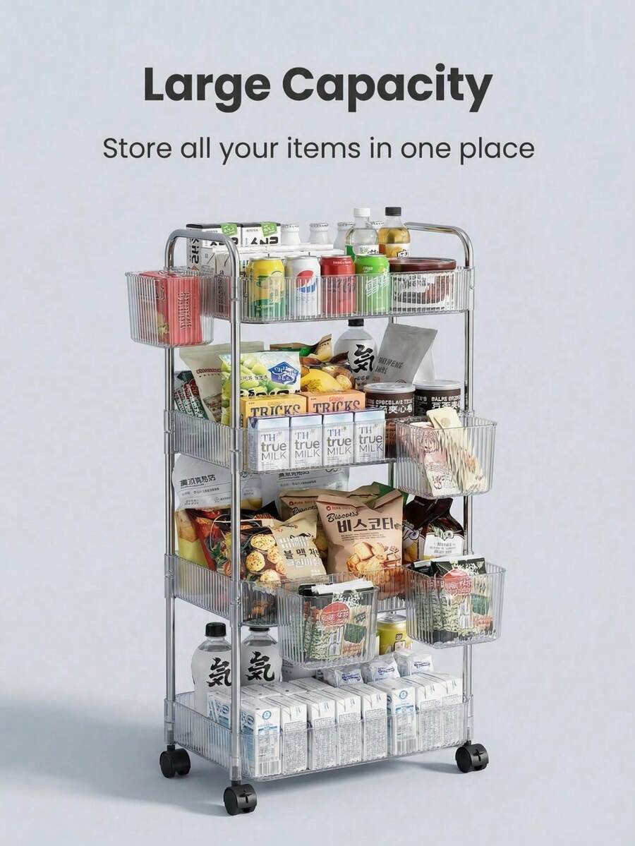 1pc Multi-Layer (2/3/4 Layers) Transparent Multi-Function Trolley, With Swivel Wheels, Convenient And Flexible, Acrylic Material, Suitable For Kitchen, Bathroom, Living Room And Bedroom, Ideal For Storing Cosmetics, Books And Household Items