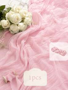Pink Layered Gauze Table Runner, Soft Semi-Transparent Cheesecloth With Vertical Pleats, Lightweight Semi-Transparent Tablecloth, Romantic Draping Decorative Centerpiece Cloth, Suitable For Dining Table And Home Decor - Pink - View 10