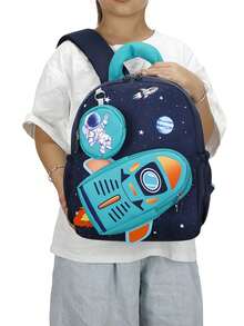 Cute Cartoon Kindergarten Backpack, Space Design Lightweight School Bag For Preschool Boys - A - View 5
