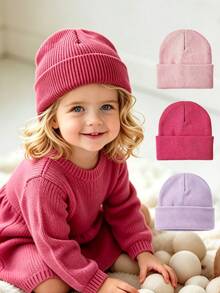 1pc/2pcs/3pcs Solid Color Children's Knitted Baby Hat, Suitable For 3-8 Years Old Boys And Girls, Autumn/Winter Outdoor Travel, Infant Warm Hat - Multicolor - View 1