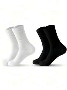 1/3/5/10/20 Pairs Women's Black & White Tight Sports Socks, Running Socks, Suitable For Cycling, Thick & Comfortable Daily Wear Socks - Multicolor - View 3