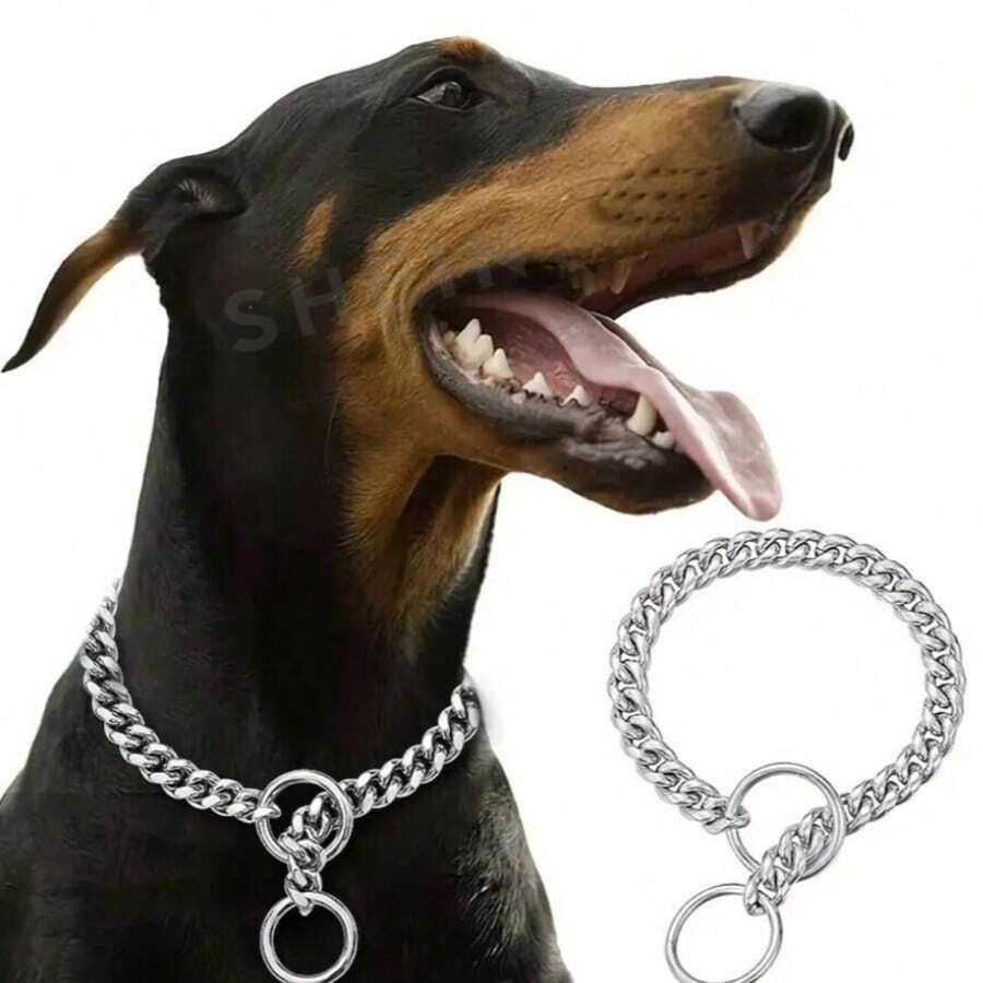 AKAPET Stainless Steel Dog Collar, Dog Chain Collar, Dog Metal P-Shaped Adjustable Chain Collar, Pet Training Dog Chain - Silver - View 1