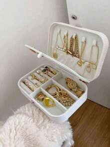 1 pieza Caja de joyas de 2 capas, Caja de almacenamiento de joyas, Caja de almacenamiento de joyas de gran capacidad, Bandeja de exhibición de collares, Para viajes - A - Ver 1