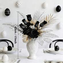 9pcs/Set Black, Gold, Silver Artificial Flower Materials DIY Bouquet, Luxurious And Elegant, Suitable For Various Home Decor, Holiday Decoration - Black Gold Silver - View 2