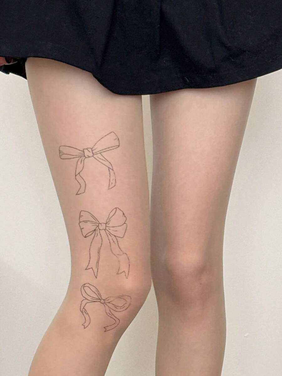 1pc Spring/Summer Thin Y2K Sexy Musical Note Print Pantyhose - Apricot - View 1