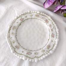 1pc 7.8 Inch Beaded Floral Ceramic Plate, Home And Commercial Use - Blue Vine Floral - View 1