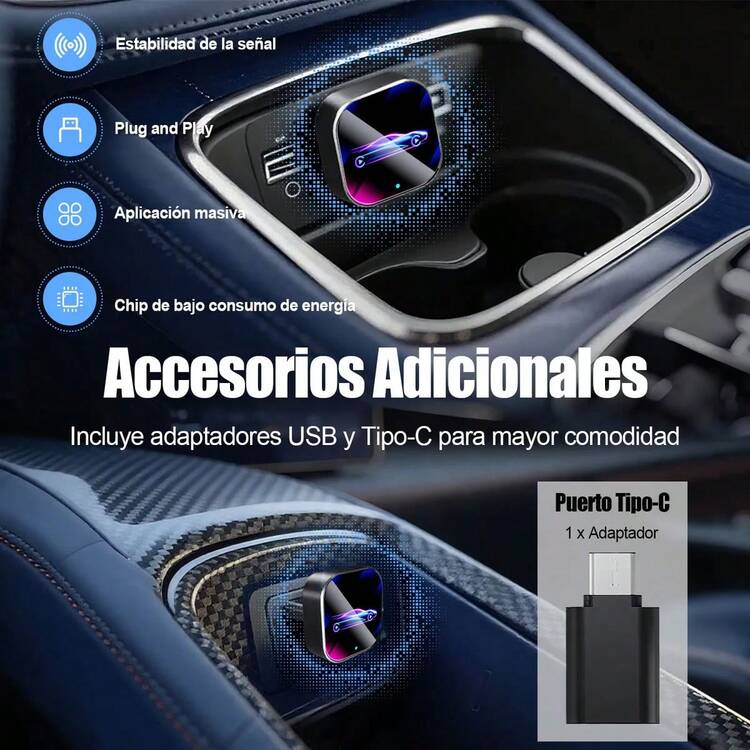 Adaptador inalámbrico 2 en 1 CarPlay y Android Auto, Conector y reproductor CarPlay, conexión automática rápida, sin retraso, diseño compacto compatible con iPhone y Android con puerto USB/USB-C, CarPlay inalámbrico para Android, actualización de audio del automóvil, accesorio de automóvil moderno. - A - Añade 5
