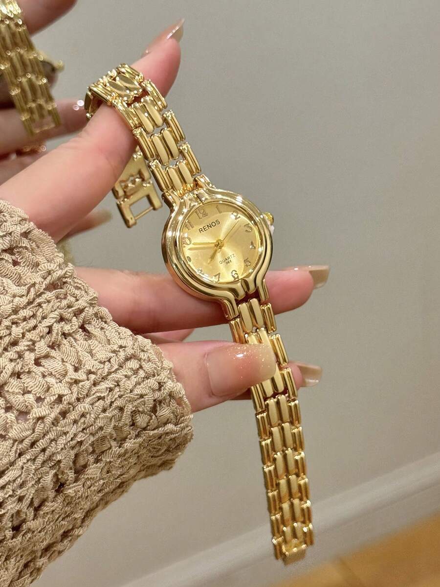 1件金色橢圓石英女錶,優雅時尚,適合日常配戴,生日與畢業禮物,休閒聚會與宴會 - 金色 - 查看 1