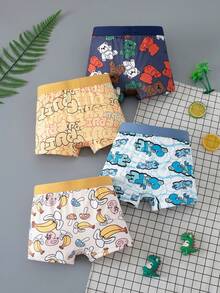 4pcs/Pack Celana Dalam Anak Laki-laki, Celana Boxer Musim Panas yang Nyaman, Lembut, dan Bermotif Cetak - MultiWarna - View 2