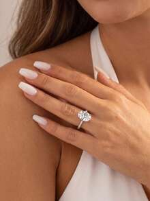 1pc Elegant Exquisite 925 Sterling Silver 1ct Oval Moissanite Ring, Suitable For Women, Perfect For Wedding And Ball Occasions - Oval Moissanite Ring - 1ct - View 5