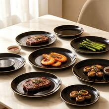 15pcs 7.5 Inch And 6pcs 10.25 Inch Black Single Ring Gold Rim Plates, 2 Sizes Available, Reusable And Washable, Perfect For Home, Hotel, Birthday, Outdoor And Various Party Events - Black - View 2