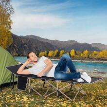 Folding Camping Cot With Carrying Bag 190 X 68 X 52 Cm Oxford Black Ideal For Camping & Outdoor Activities - Black - View 1