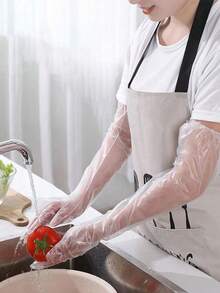 10/50/100pcs Extra Long Disposable Plastic Gloves With Elastic Cuffs, Suitable For Dishwashing, Cleaning, Pet Grooming, Kitchen, Laundry, Home Use - Multicolor - View 10