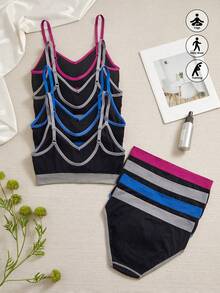 4 Sets Women's Seamless Adjustable Strap Sports Set - Multicolor - View 2