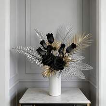 9pcs/Set Black, Gold, Silver Artificial Flower Materials DIY Bouquet, Luxurious And Elegant, Suitable For Various Home Decor, Holiday Decoration - Black Gold Silver - View 4