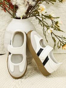 New Arrival | Girls' Colorblock Patchwork Casual Mary Jane Shoes, German Training Style Mesh Breathable Hook & Loop Soft Sole Kids Shoes, Versatile Flat Loafers For Spring/Summer School And Outdoor Wear - White - View 6