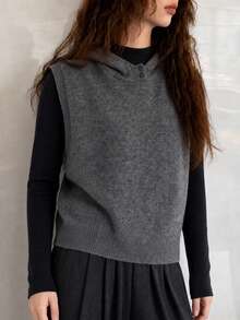 Women's Autumn/Winter Minimalist Casual Fashion Hooded Pullover Sweater Vest Fall - Grey - View 3