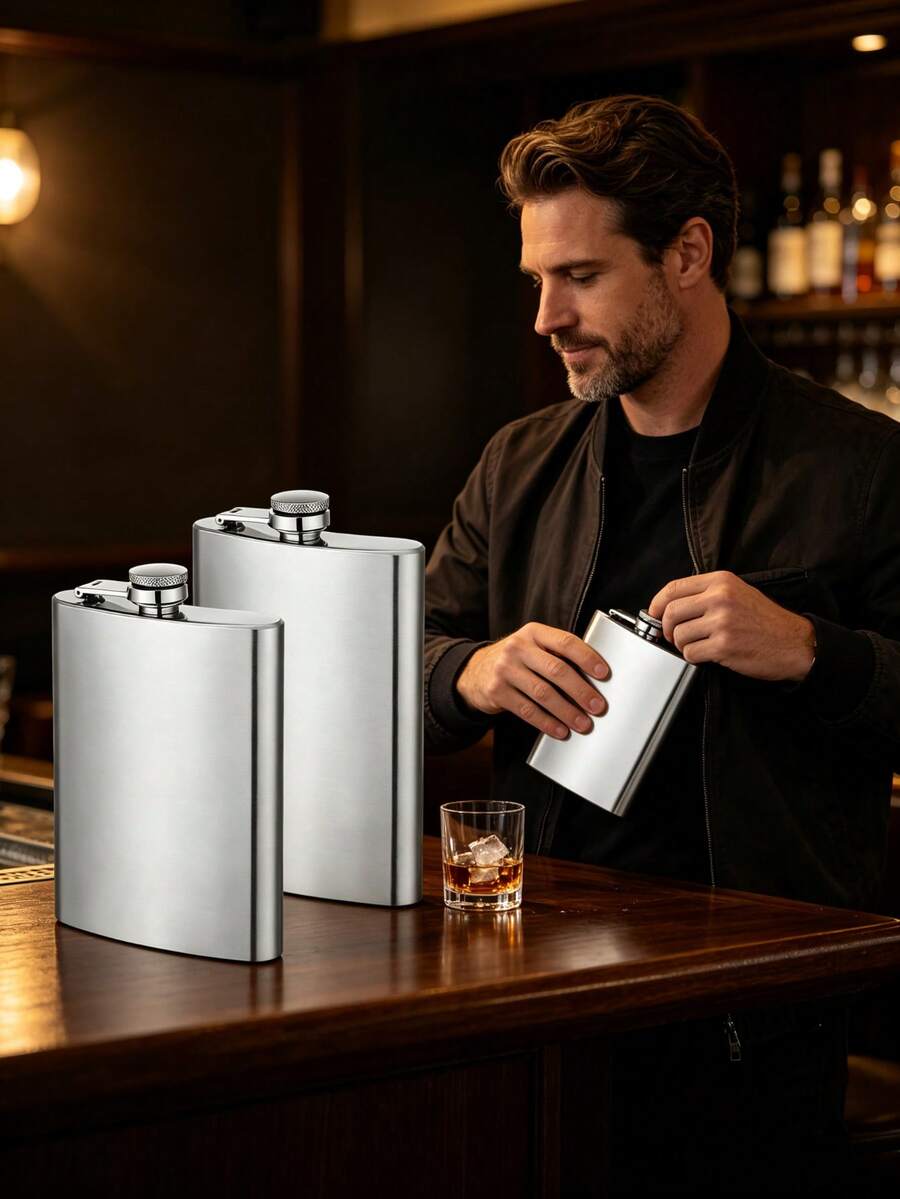 2 Pcs Portable Flask (Accessories Not Included), Threaded Leak-Proof Sealing Design, Multiple Capacities Optional, Slim And Easy To Store, Portable Outdoor Liquor Container, Suitable For Carrying Drinks During Camping, Hiking And Trips. - Multicolor - View 1