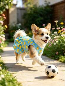 1pc Breathable Little Yellow Duck Print Pet Dog Tank Top Slip-On Dress, Elastic Ruffle Hem Small Dog Maltese Summer Beach Dress, Summer Breathable Sleeveless Casual Cute Sport Vacation Dress - Baby Blue - View 8
