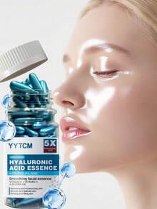 YYTCM 90粒/瓶透明质酸深层保湿胶囊精华，补水柔滑，含角鲨烷、维生素E、维生素C，深层保湿亮肤精华 - 藍色 - 查看 2
