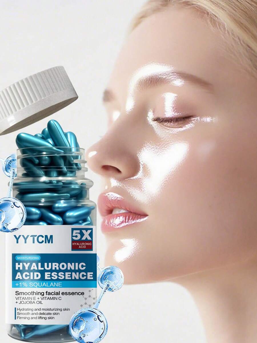 YYTCM 90粒/瓶透明质酸深层保湿胶囊精华，补水柔滑，含角鲨烷、维生素E、维生素C，深层保湿亮肤精华