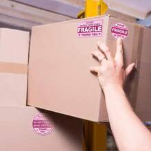 100pcs/10sheets Pink Fragile Stickers, Labeled "Caution" And "Thank You", With Permanent Adhesive, Suitable For Moving, Shipping, Packaging And Other Scenarios. Size 3"X2", School Supplies Category. - Cartoon - View 6